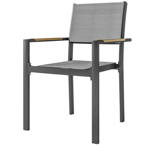 Lot de 4 chaises de jardin avec accoudoirs effet bois, chaises de salle à manger cadre en aluminium fauteuils d'extérieur en tissu respirant pour balcon, terrasse, gris clair