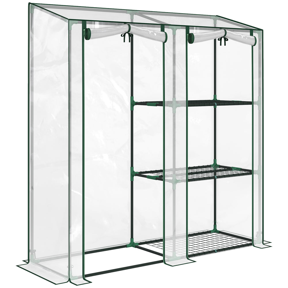 Serre de Jardin avec étagères 3 niveaux, Petite Serre de Balcon en Bâche PVC et Châssis Acier, 2 Portes Enroulables, pour Légumes Plantes Fleurs, 143 x 45 x 151 cm, Transparent