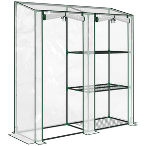 Serre de Jardin avec étagères 3 niveaux, Petite Serre de Balcon en Bâche PVC et Châssis Acier, 2 Portes Enroulables, pour Légumes Plantes Fleurs, 143 x 45 x 151 cm, Transparent