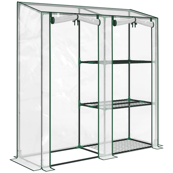 Serre de Jardin avec étagères 3 niveaux, Petite Serre de Balcon en Bâche PVC et Châssis Acier, 2 Portes Enroulables, pour Légumes Plantes Fleurs, 143 x 45 x 151 cm, Transparent