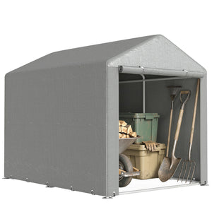 Abri de Jardin Tente de Stockage Imperméable Abri Moto Porte Enroulable Fermeture Éclair, Garage pour Vélo et Outils Rangement, 160x218x172cm Gris Clair