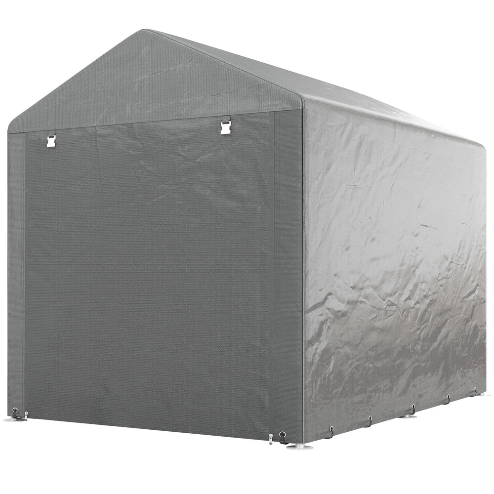 Abri de Jardin Tente de Stockage Imperméable Abri Moto Porte Enroulable Fermeture Éclair, Garage pour Vélo et Outils Rangement, 160x218x172cm Gris Clair