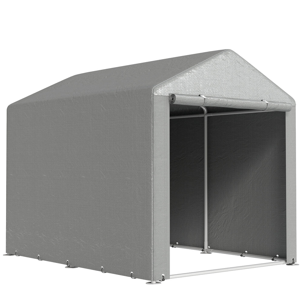 Abri de Jardin Tente de Stockage Imperméable Abri Moto Porte Enroulable Fermeture Éclair, Garage pour Vélo et Outils Rangement, 160x218x172cm Gris Clair