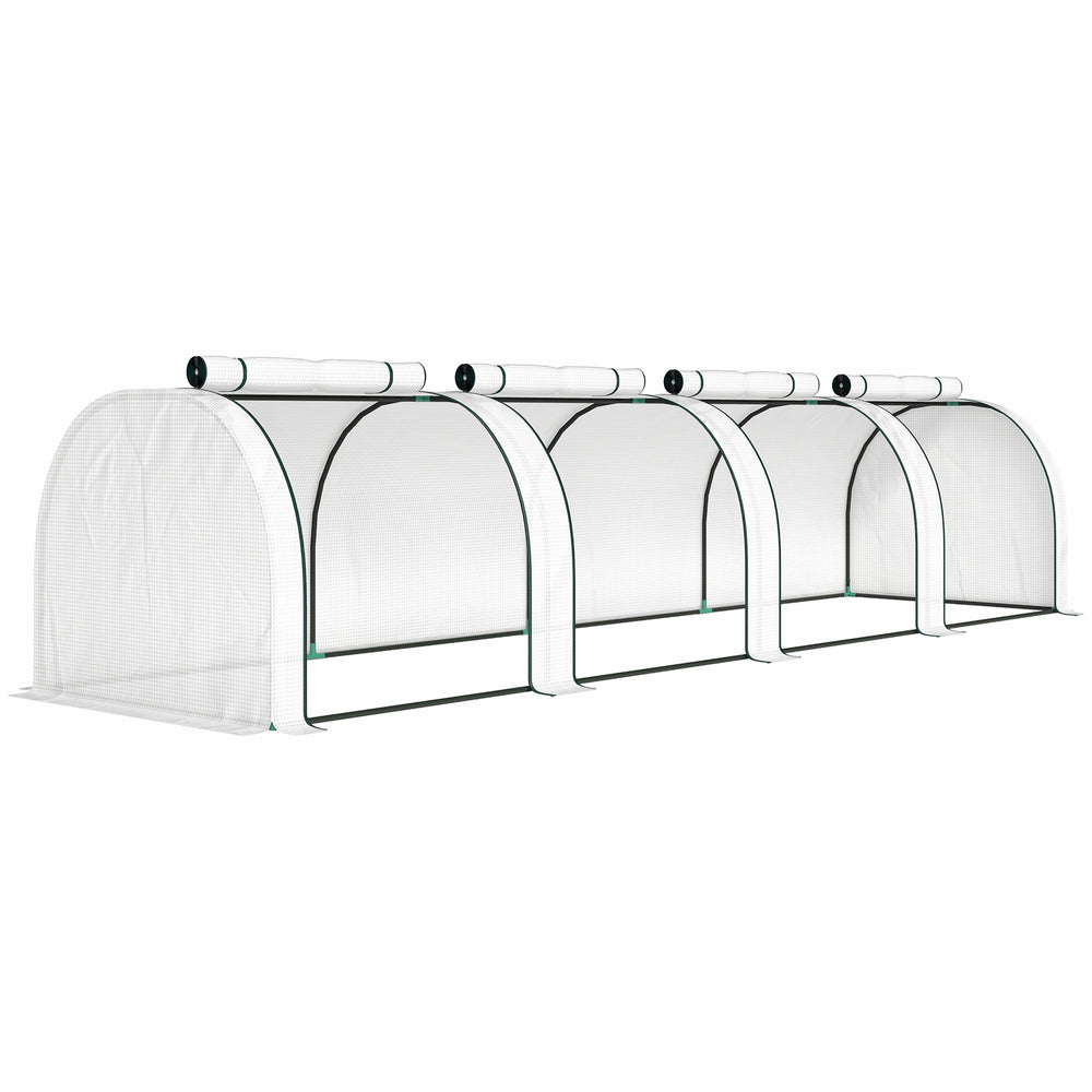 Mini Serre de Jardin Mini Serre Tunnel Serre à Tomates 4 x 1 x 0,8 m Acier Plastique Haute Densité Anti-UV 4 Portes avec Zip Enroulables Blanc