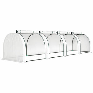 Mini Serre de Jardin Mini Serre Tunnel Serre à Tomates 4 x 1 x 0,8 m Acier Plastique Haute Densité Anti-UV 4 Portes avec Zip Enroulables Blanc