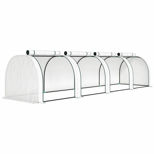 Mini Serre de Jardin Mini Serre Tunnel Serre à Tomates 4 x 1 x 0,8 m Acier Plastique Haute Densité Anti-UV 4 Portes avec Zip Enroulables Blanc