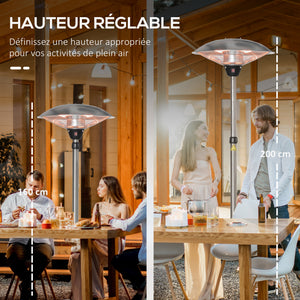 Parasol chauffant électrique 3000W chauffage d'appoint sans CO₂ 13 m² et IP44 - chauffage infrarouge sur pied 3 puissances de chauffe - hauteur réglable de 160 à 200 cm acier inox. argent