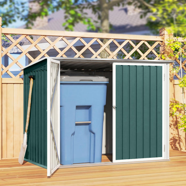 Cache Poubelle Double Acier Galvanisé pour 2 Poubelles de 240L - Abri de Jardin avec Couvercle Lié par Chaînes, Vérins à Gaz et Portes Verrouillables - Coffre de Jardin 179,5x108x129,5cm Vert