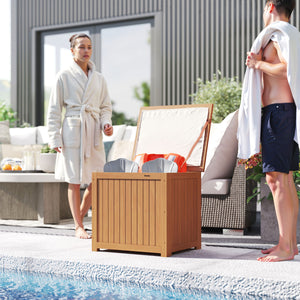 Coffre de Rangement en Bois Massif 130L - Boîte de Jardin avec Doublure Amovible - Banc de Rangement pour Coussins et Outils sur Terrasse Balcon 63x51x58,5cm, Brun