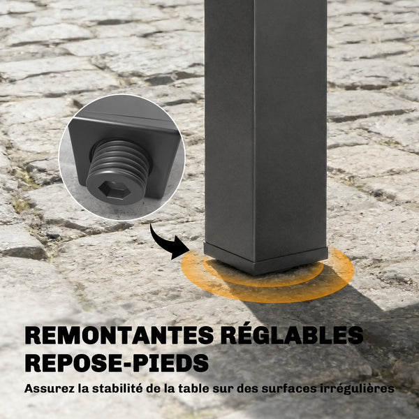 Table de Jardin Extensible pour 6 à 10 Personnes, Table de Salle à Manger Extérieure en Aluminium avec Plateau à Lattes, Patins Réglables, 270/135 x 90 x 75 cm, Gris Foncé