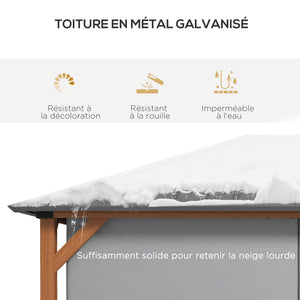 Tonnelle de jardin extérieur 4 x 3 m pavillon de jardin avec toit rigide en métal galvanisé, structure en aluminium, rideaux et moustiquaires, gris et marron