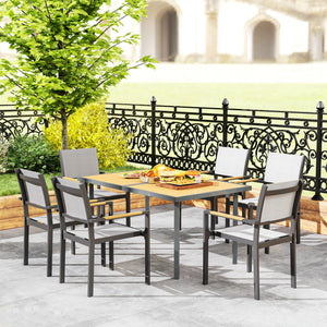 Table à manger de jardin pour 6 personnes, table de jardin avec plateau effet bois rectangulaire en acier anti-rouille pour patio, terrasse, 150 x 90 x 72 cm, bois naturel