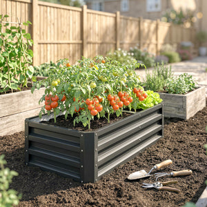 Carré potager de jardin 120 x 60 x 30,5 cm acier galvanisée gris
