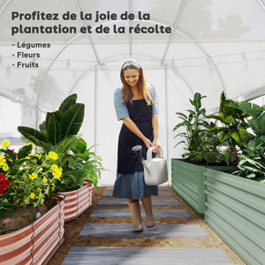 Serre de jardin tunnel, serre tunnel 6 m² avec 6 fenêtres et 1 porte enroulable, toile PE structure en acier galvanisé, blanc
