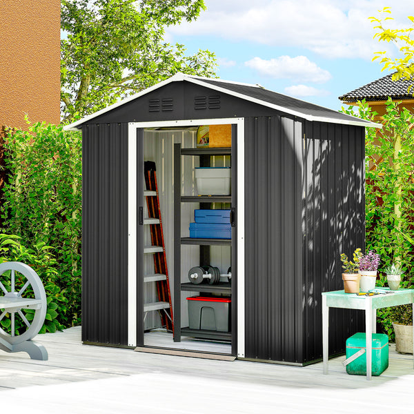 Abri de jardin en métal 1,8 m², cabane de jardin à outils en métal, 194 x 107 x 191 cm, grand espace de rangement extérieur avec portes coulissantes et 4 aérations, gris foncé