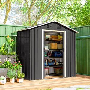 Abri de jardin en métal 1,8 m², cabane de jardin à outils en métal, 194 x 107 x 191 cm, grand espace de rangement extérieur avec portes coulissantes et 4 aérations, gris foncé