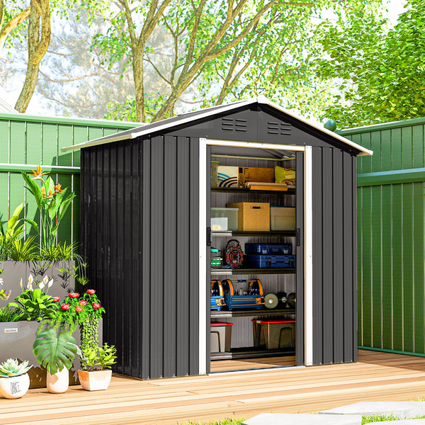 Abri de jardin en métal 1,8 m², cabane de jardin à outils en métal, 194 x 107 x 191 cm, grand espace de rangement extérieur avec portes coulissantes et 4 aérations, gris foncé