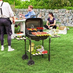 Barbecue charbon de bois chariot de cuisson avec surface de cuisson de 1840 cm², barbecue fumoir portable avec grille, couvercle, étagères et roues, pour camping pique-nique, noir