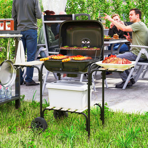 Barbecue charbon de bois chariot de cuisson avec surface de cuisson de 1840 cm², barbecue fumoir portable avec grille, couvercle, étagères et roues, pour camping pique-nique, noir