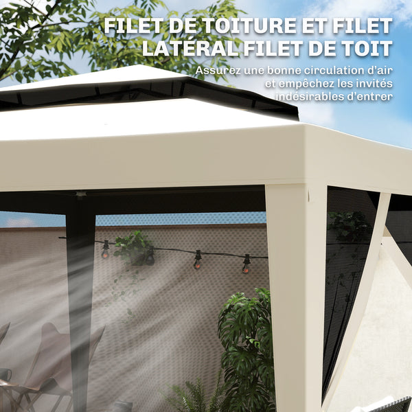 Tonnelle barnum de jardin 3L x 3l m avec 4 moustiquaires amovibles - double toit - beige