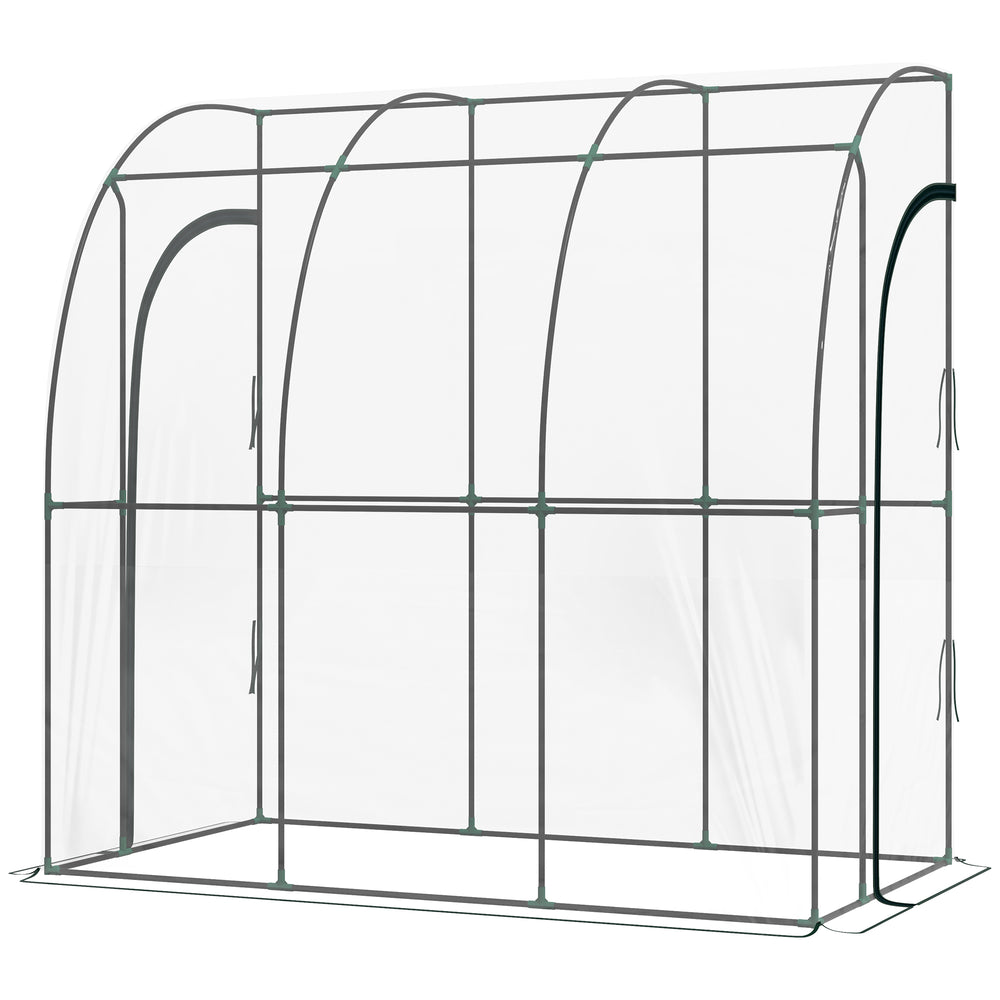Serre de jardin adossée, serre de balcon, bâche renforcée PVC, châssis en acier, 2 portes zippées enroulables, pour légumes plantes fleurs, intérieur et extérieur, 214x118x212cm, transparent