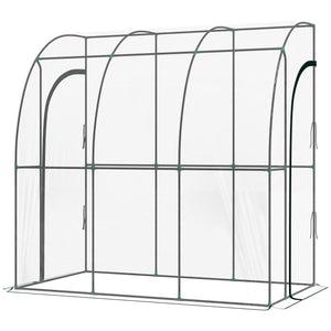 Serre de jardin adossée, serre de balcon, bâche renforcée PVC, châssis en acier, 2 portes zippées enroulables, pour légumes plantes fleurs, intérieur et extérieur, 214x118x212cm, transparent