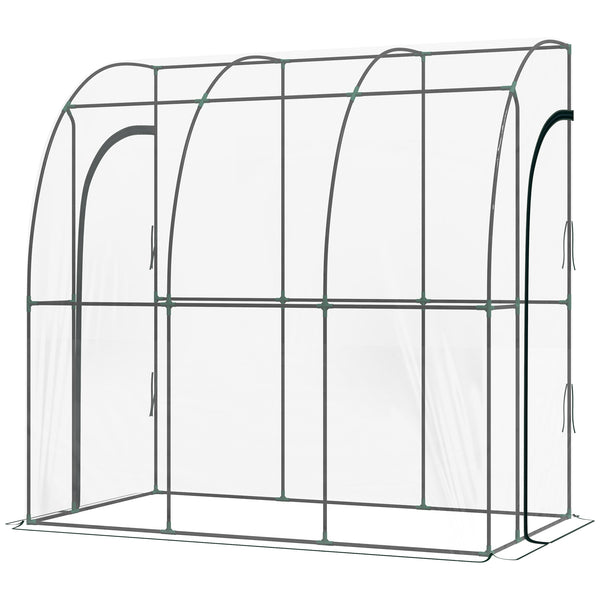 Serre de jardin adossée, serre de balcon, bâche renforcée PVC, châssis en acier, 2 portes zippées enroulables, pour légumes plantes fleurs, intérieur et extérieur, 214x118x212cm, transparent