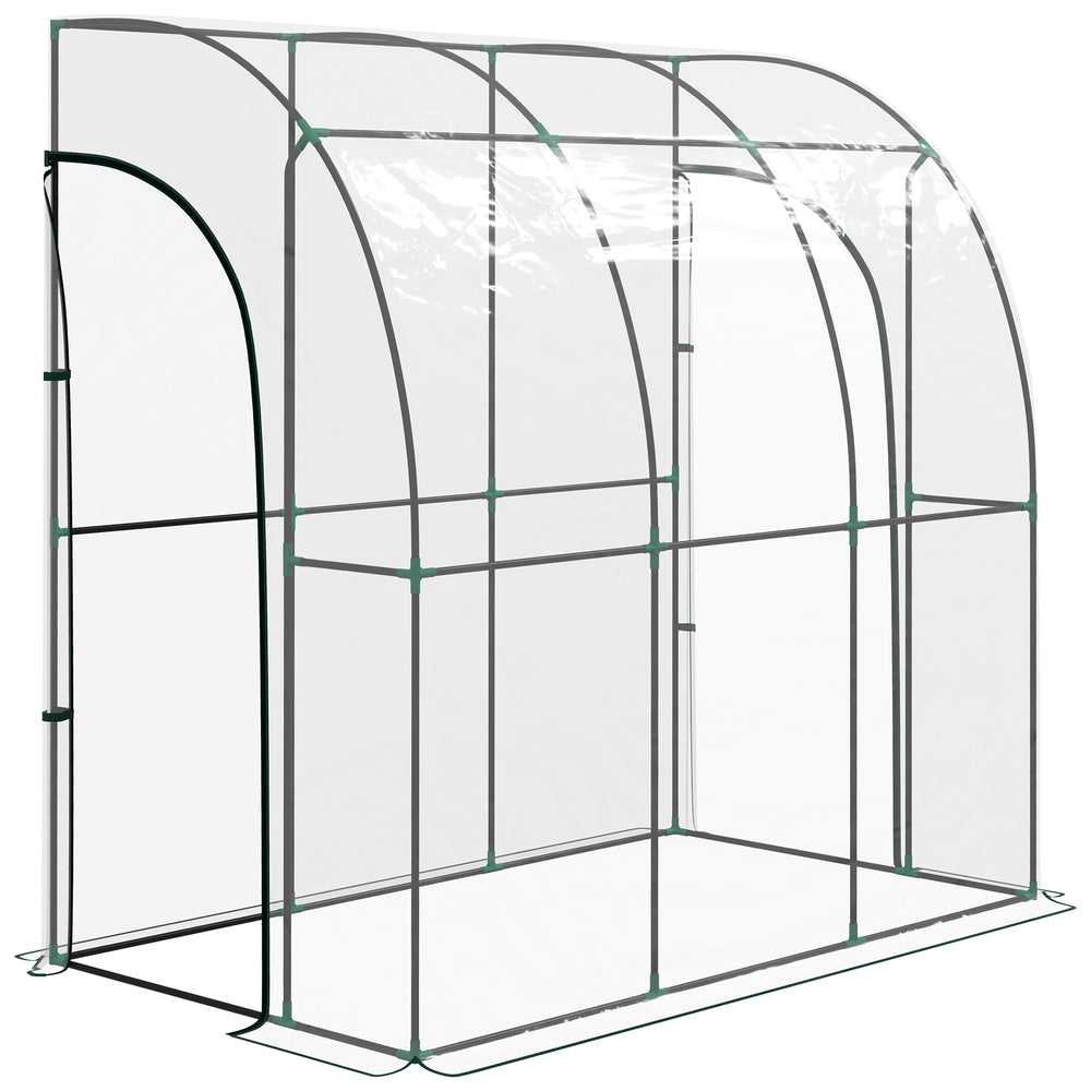 Serre de jardin adossée, serre de balcon, bâche renforcée PVC, châssis en acier, 2 portes zippées enroulables, pour légumes plantes fleurs, intérieur et extérieur, 214x118x212cm, transparent