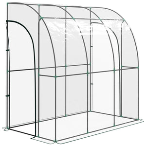 Serre de jardin adossée, serre de balcon, bâche renforcée PVC, châssis en acier, 2 portes zippées enroulables, pour légumes plantes fleurs, intérieur et extérieur, 214x118x212cm, transparent