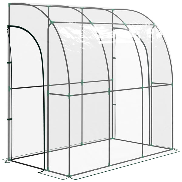 Serre de jardin adossée, serre de balcon, bâche renforcée PVC, châssis en acier, 2 portes zippées enroulables, pour légumes plantes fleurs, intérieur et extérieur, 214x118x212cm, transparent