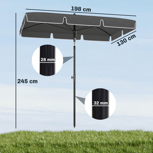 Parasol de jardin Parasol droit rectangulaire inclinable alu métal polyester haute densité 2 x 1,3 m gris