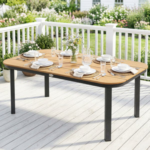 Table de Jardin Rectangulaire pour 4-6 Personnes, Plateau en WPC à Lattes, Bords Arrondis, Structure en Métal, Table à Manger de Jardin pour Balcon Terrasse, 155x88x72cm, Naturel