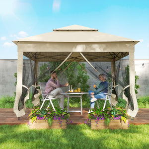 Tonnelle de jardin exterieur Pop-up barum Pliant, 3 x 3 m, Métal Polyester, imperméabilisé Anti UV, moustiquaires + Sac de Transport, crème