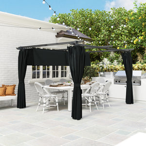 Pergola 4 x 3 m avec Auvent Rétractable et Rideaux, Tonnelle Extérieure UPF30+ pour Jardin, Patio, Terrasse, Gris foncé