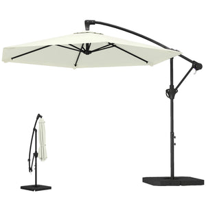 Parasol déporté 3 m avec pied en croix et dalles lestage, parasol de jardin extérieur avec manivelle et loquet de verrouillage, toile polyester 180 g/m², protection UV 30+, crème