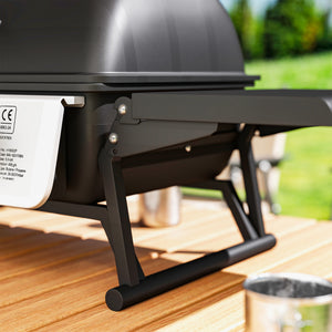 Barbecue gaz de table transportable, 2 brûleurs 5,6 kW, barbecue gaz de camping avec grille de cuisson, étagères latérales, couvercle, thermomètre, pour camping, jardin et balcon, noir