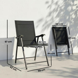 Lot de 4 Chaises de Jardin Pliantes en Textilène - Mobilier de Jardin avec Structure Acier Robuste sans Montage - Chaise de Terrasse et Balcon à Dossier Haut Ergonomique, Noir
