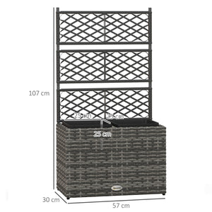 Jardinière pour plantes avec treillis 2 pots bac à plante jardinière 22L jardin balcon patio terrasse extérieur en résine tressée et acier 57 x 30 x 107 cm gris