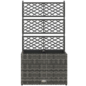 Jardinière pour plantes avec treillis 2 pots bac à plante jardinière 22L jardin balcon patio terrasse extérieur en résine tressée et acier 57 x 30 x 107 cm gris