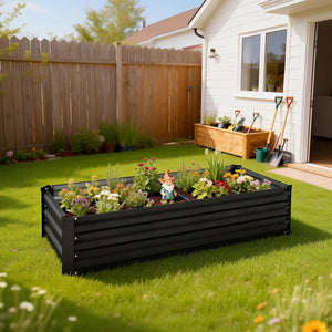 Jardinière rectangulaire potager de jardin bac à fleurs en acier avec bordure de sécurité et fond ouvert dim. 150L x 70l x 30H cm gris foncé