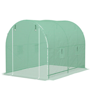 Serre de Jardin Tunnel Surface Sol 6 m² 3L x 2l x 2,10H m châssis Tubulaire renforcé Double Porte zippée 4 fenêtres enroulables Vert