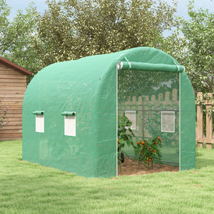 Serre de Jardin Tunnel Surface Sol 6 m² 3L x 2l x 2,10H m châssis Tubulaire renforcé Double Porte zippée 4 fenêtres enroulables Vert