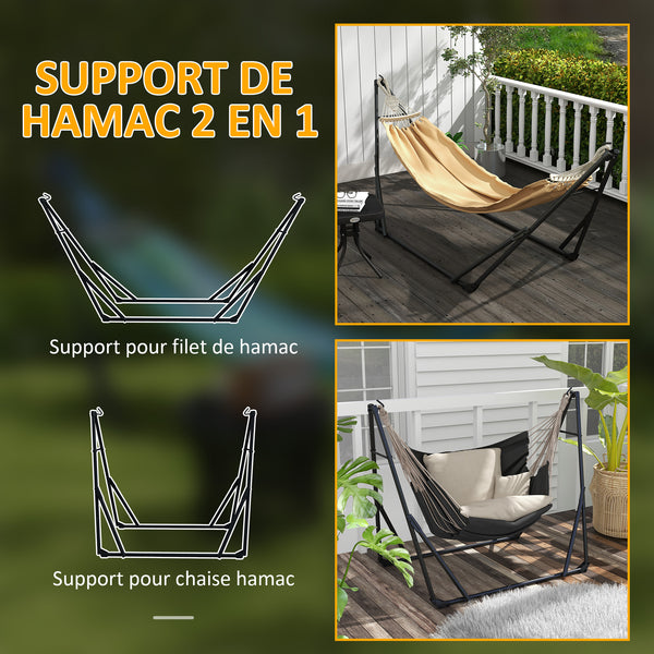 Support avec hamac pliable en acier, support 2 en 1 pour hamac ou chaise suspendue, sac de transport inclus, dim. 263L x 89l x 100H cm