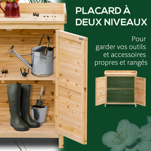 Armoire de jardin remise pour outils sur pied placard avec double porte et étagère interne en bois massif sapin pré-huilé dim. 83L x 40l x 92H cm naturel
