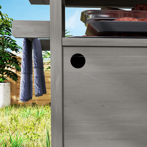 Chariot de barbecue 3 niveaux avec plan de travail et étagère à serviettes, table de grill en bois, desserte de barbecue, chariot extérieur, grille barbecue au charbon de bois pour jardin, terrasse 109x50x92,5cm Gris