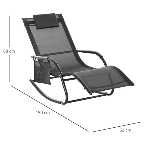 Chaise Longue à Bascule - Rocking Chair Ergonomique - tétière Amovible, accoudoirs, Pochette Rangement - métal époxy textilène Noir