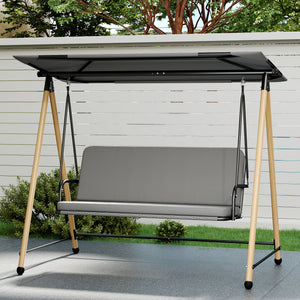 Balancelle de Jardin 3 Places, Balançoire Extérieure avec Toit Réglable et Coussin Épais Amovible, Cadre en Acier, Charge 360 kg, pour Balcon, Jardin, Terrasse, 208 x 125 x 180 cm, Gris