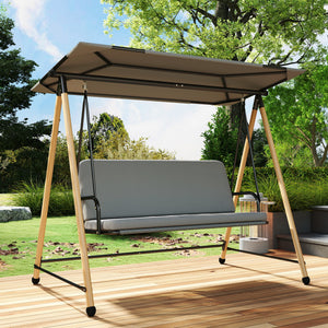 Balancelle de Jardin 3 Places, Balançoire Extérieure avec Toit Réglable et Coussin Épais Amovible, Cadre en Acier, Charge 360 kg, pour Balcon, Jardin, Terrasse, 208 x 125 x 180 cm, Gris