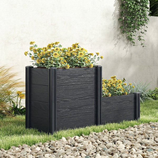 Jardinière surélevée, lit de jardin à 3 niveaux avec fond ouvert, carré potager de jardin pour fleurs, herbes, légumes, 120 x 80 x 64 cm, effet bois gris