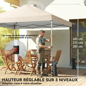 Tonnelle de jardin 3 x 3 m pop up tente pliante réglable en hauteur imperméable protection UV50+ tonnelle pliante avec 3 parois latérales sacs de sable sac de transport à Roulettes crème